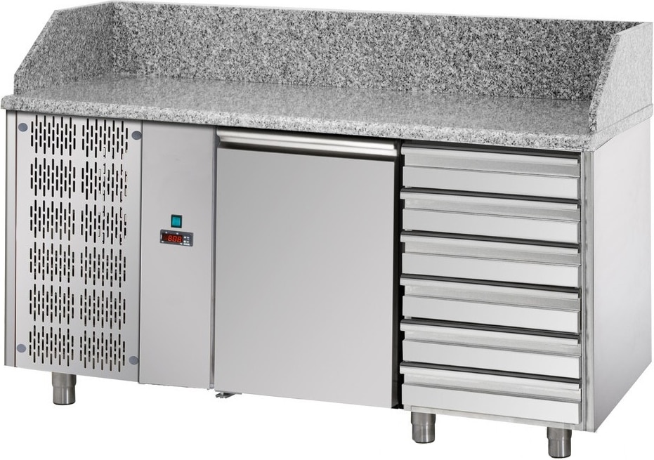 Tecnodom Pizza Counter 2 Türen GN 1/1 Motor Gruppe SX 6 neutrale Schubladen und Granit-Top