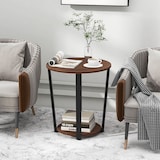 thumbnail of COSTWAY Mesa auxiliar redonda, mesa de sofá con estructura metálica, mesa de centro con 2 estantes (marrón)