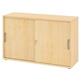 thumbnail of bümö Schiebetürenschrank 2OH - Aktenschrank abschließbar, Sideboard Schrank mit Schiebetüren in Ahorn, Streifengriff - Büroschrank aus Holz mit