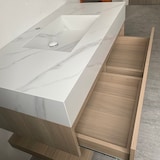 thumbnail of Wandhängendes Badezimmermöbel-Set mit Sinterstein-Waschbecken, Spiegel, Unterschrank, Ablageboard und Ablaufgarnitur 120×55 cm【YT3256-120】