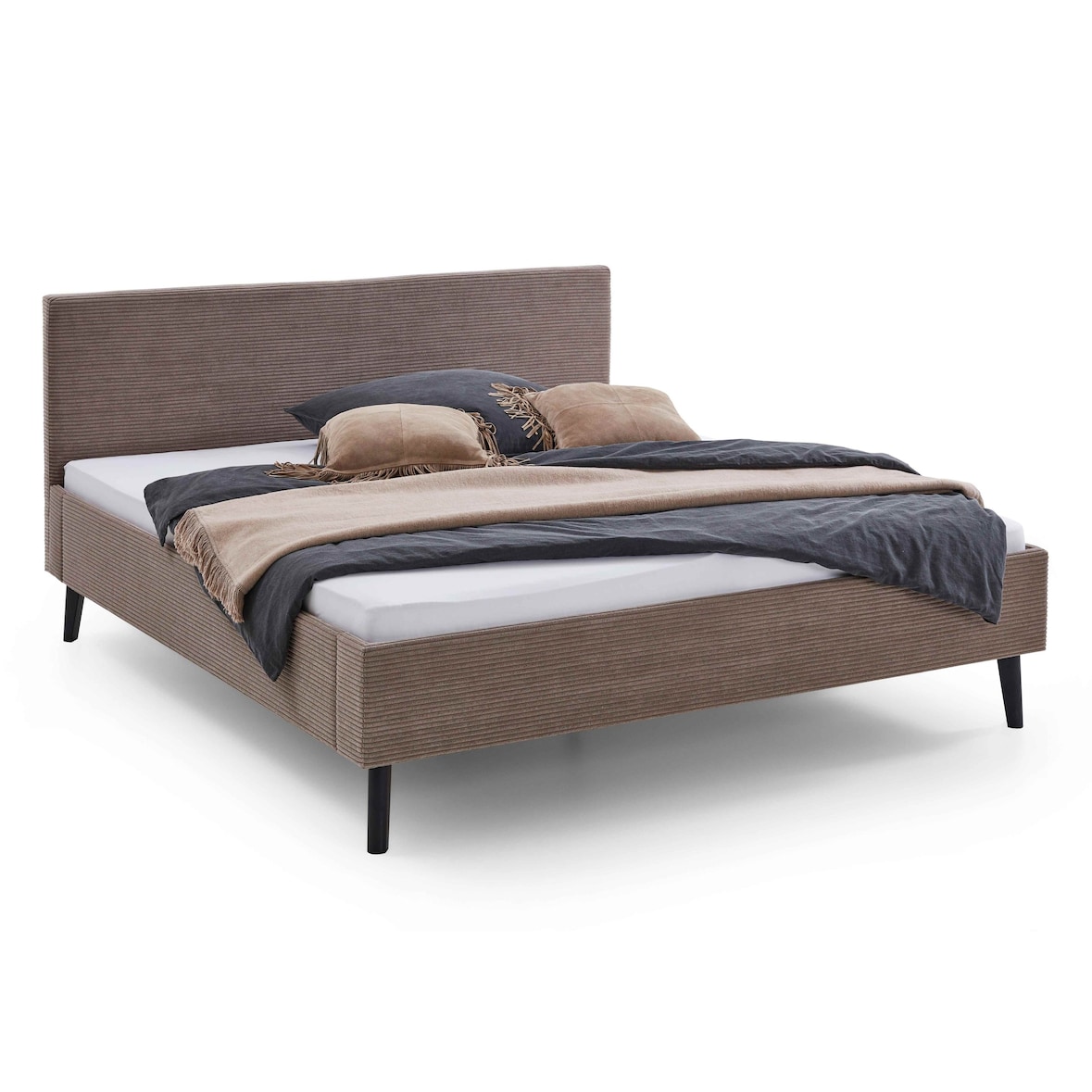 Polsterbett mit Matratze und Lattenrahmen 180 x 200 Bettgestell Bett Doppelbett mit Kopfteil Taupe Made in Germany