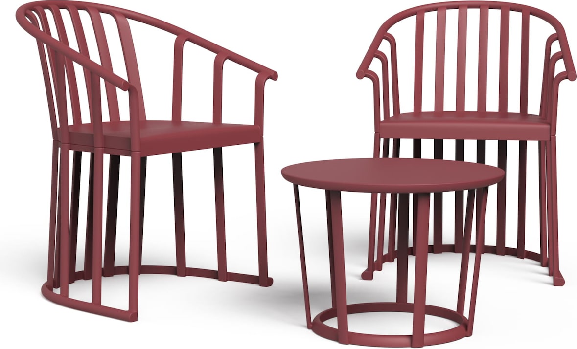 Resol RAFF Set 2+1 Silla Con Brazos-Mesa Interior, Exterior Burdeos
