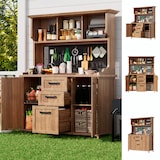 thumbnail of Merax Gartenschrank, Outdoor Küchenschrank, Tannenholz, Werkzeugschrank mit 3 Schubladen, 3 Fächern & Metall-Lochwand, Naturholzfarbe