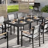 thumbnail of Mesa de jardín rectangular mesa de comedor exterior para 8 personas con encimera de listones y estructura de aluminio para terraza balcón 190x90x74 cm