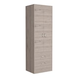 thumbnail of Armario Lisboa en melamina con 2 puertas , 1 estante , 1 barra para colgar ropa y 2 cajones con rieles metalicos , gris , 179 cm  X 59.2 cm  X 48 cm