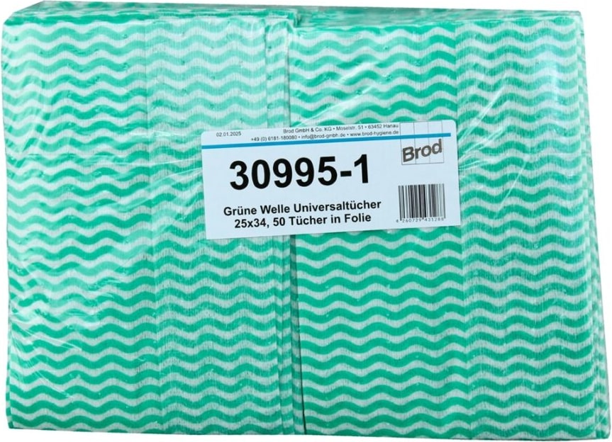 Grüne Welle, Universaltücher mit Textilcharakter, grün-weiß, 55 % Viskose, 45 % Polyester, ca. 25x34 cm, 50 Tücher