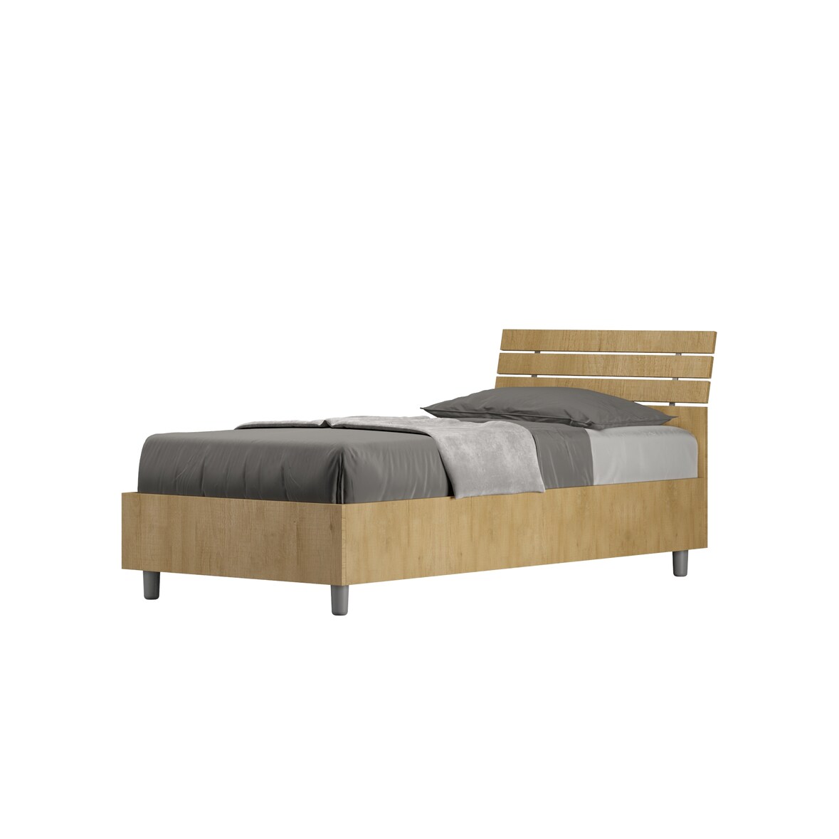Letto singolo con rete 80x200 testata inclinata con doghe quercia Ankel