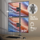 thumbnail of ONKRON Doppel Monitorhalterung für 2 Monitore 13-34", bis 8 kg, VESA 75x75 & 100x100, schwenkbar, drehbar, neigbar, Schwarz D208E