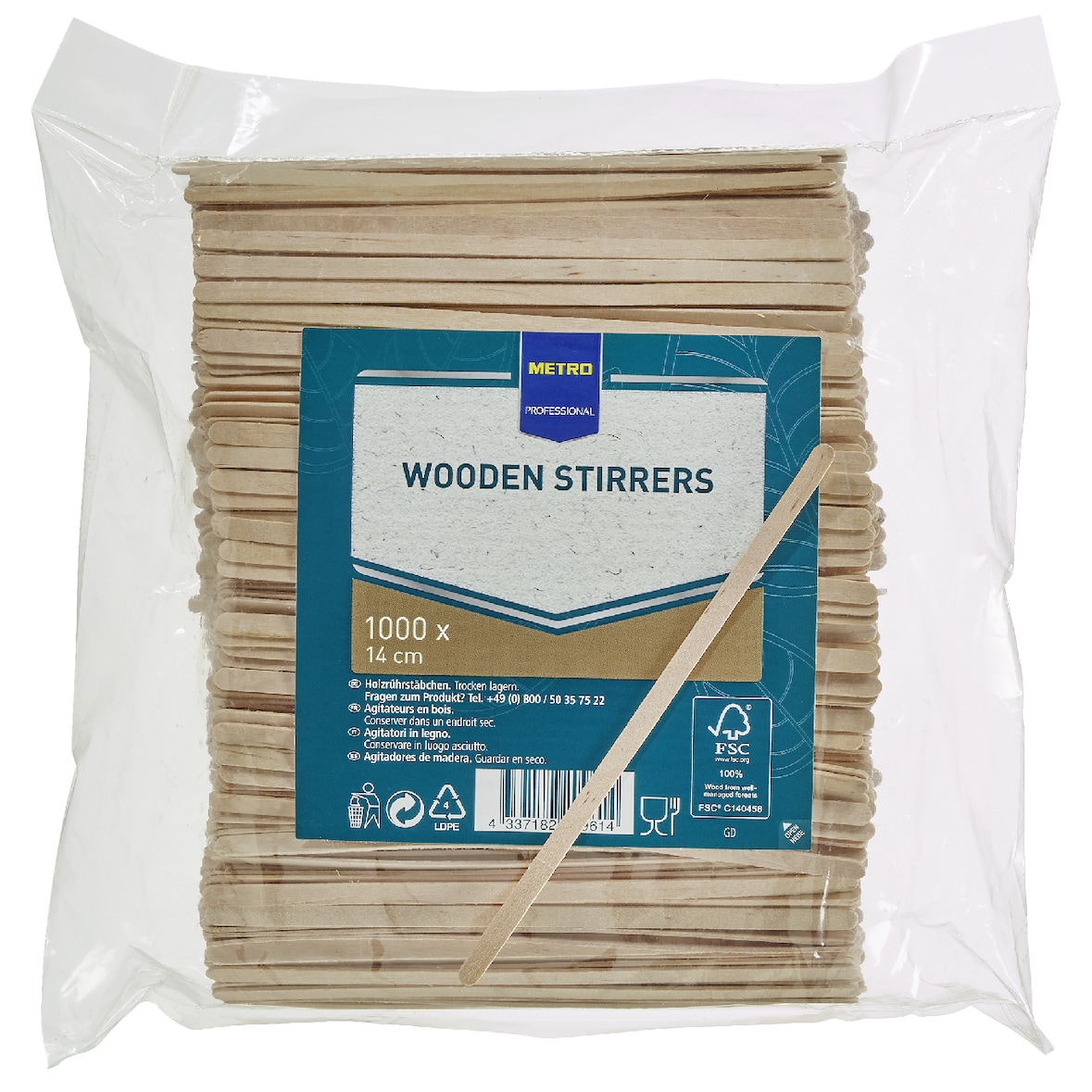 METRO Professional Rührstäbchen, Holz, bioabbaubar, 14 cm, 1000 Stück