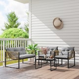 thumbnail of Outsunny conjunto de jardín exterior de ratán sintético de 4 piezas incluye sofá de 2 plazas 2 sillones 1 mesa de centro con cojines gris y natural