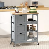 thumbnail of HOMCOM carro de cocina carrito auxiliar con ruedas 3 cajones 2 estantes abiertos y bandeja extraíble para comedor salón 67x37x85,5 cm gris