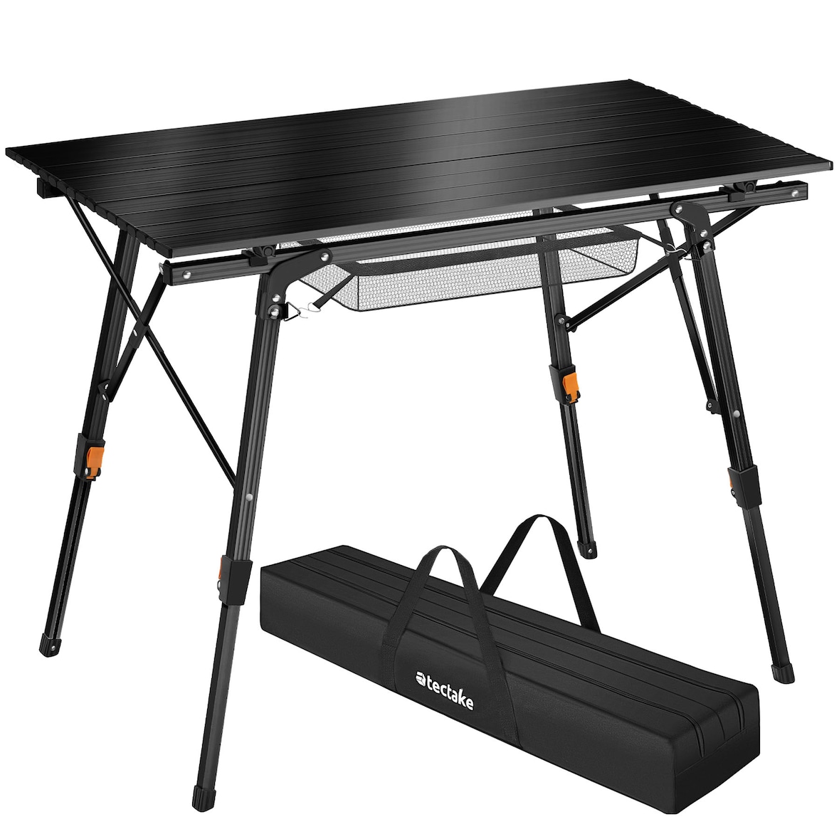 tectake Table de camping Tina en aluminium, pliable et réglable en hauteur 90 x 52 x 47 - 70 cm Noir