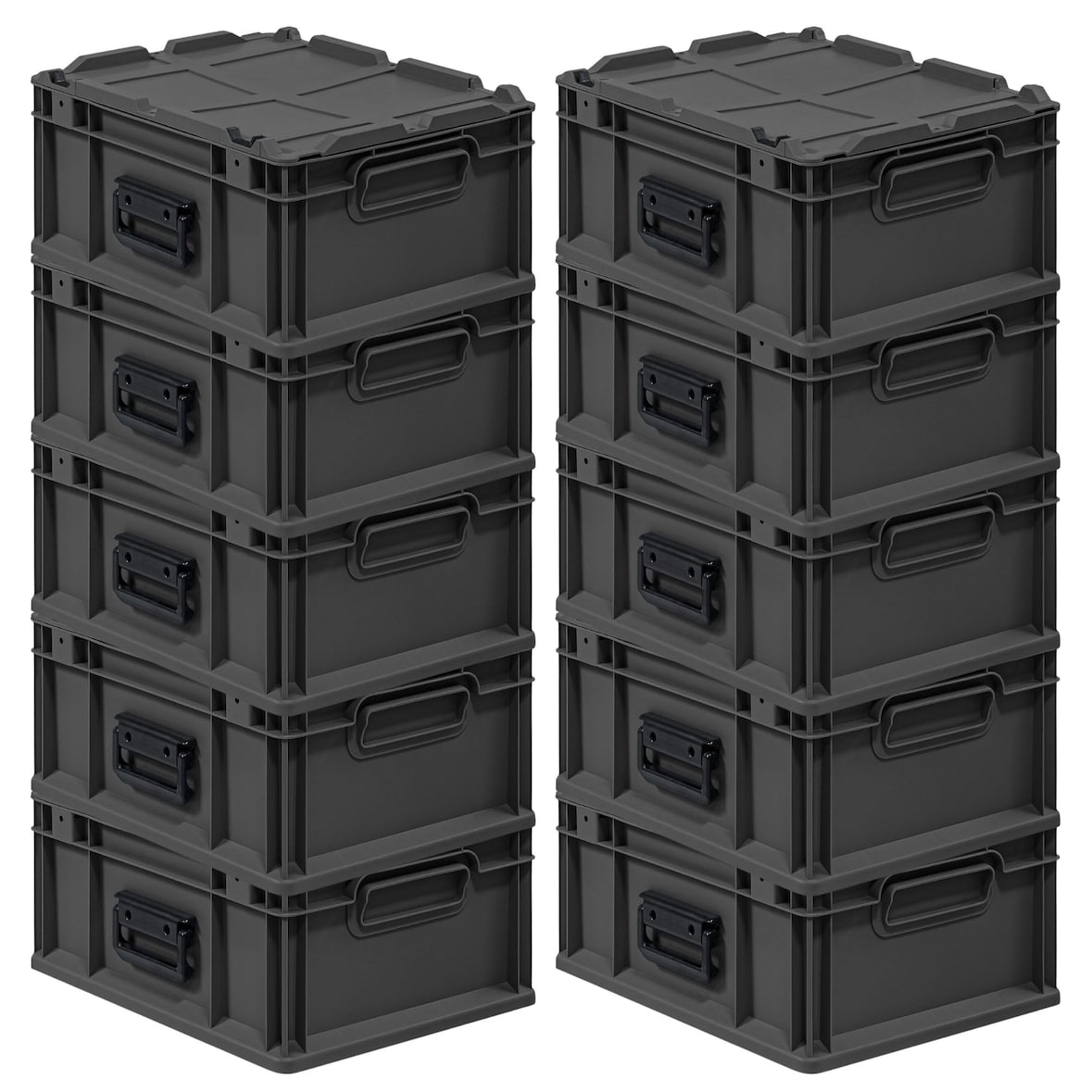 PROREGAL SuperSparSet 10x Eurobox NextGen Portable, HxBxT 18,5x30x40cm, 16 Liter, Schwarz, Eurobehälter, Transportbox, Transportbehälter
