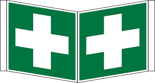Rettungszeichen, Winkelschild Erste Hilfe E003 - ASR A1.3 (DIN EN ISO 7010) - 150x150x1 mm Kunststoff nachleuchtend