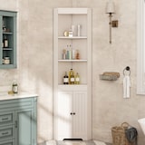 thumbnail of Badezimmer Hochschrank 170x50x26 cm Weiß Eckdesign mit 3 offenen Fächern, 2 Türen und verstellbaren Einlegeböden aus MDF, platzsparend