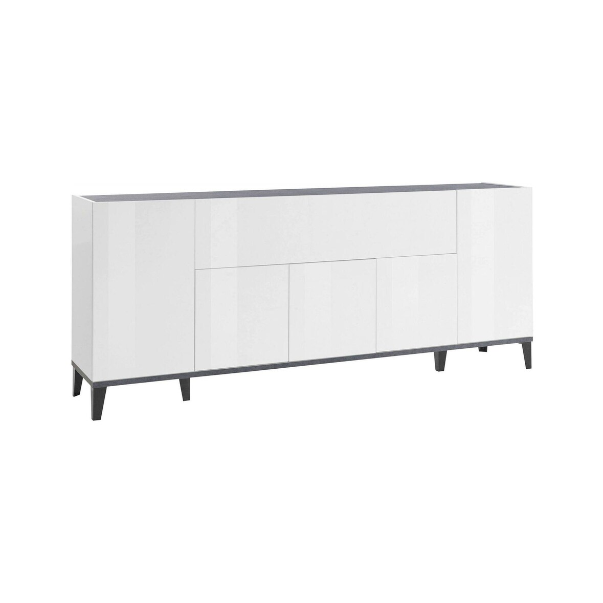 Dmora Credenza Vittorio, Madia da cucina a 6 ante, Buffet da soggiorno, 100% Made in Italy, cm 200x40h82, Bianco lucido e Ardesia