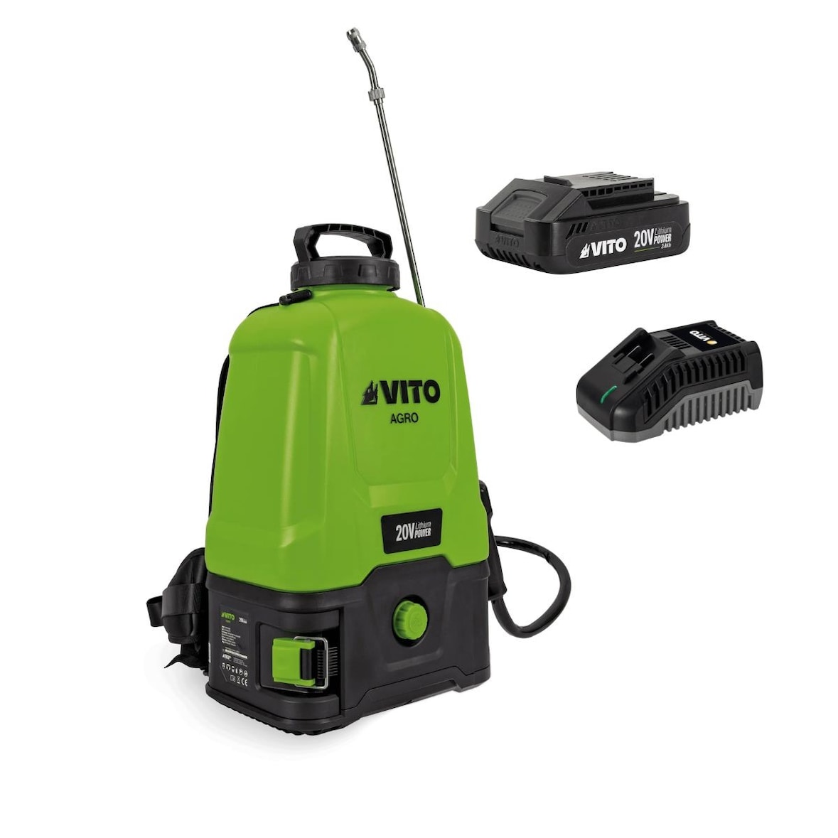Elektrisches Sprühgerät mit Akku 20V 16L 5bar + 2 Lithiumbatterien 2Ah + Ladegerät VITO
