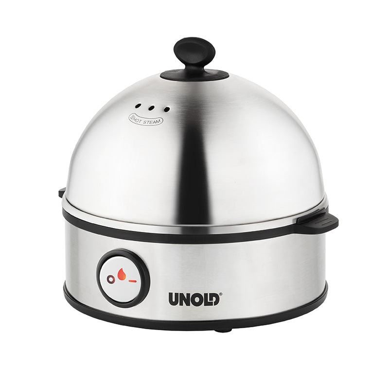 Unold 38626 EGG COOKER Edel, 360W, mango para 1 a 7 huevos, bandeja de cocción, acero inoxidable/negro