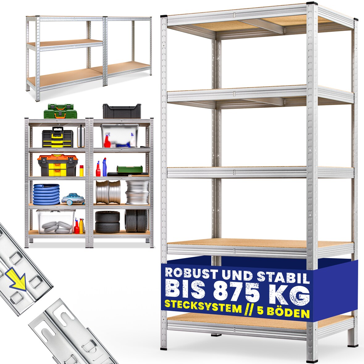MONZANA® Schwerlastregal 180x90x60cm 875kg 5 MDF-Platten