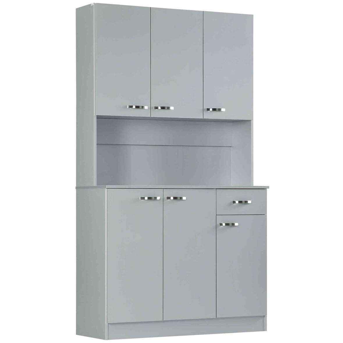 HOMCOM alacena de cocina armario de cocina aparador de comedor con 1 cajón 6 puertas y estantes ajustable estilo moderno 101x39x180 cm gris