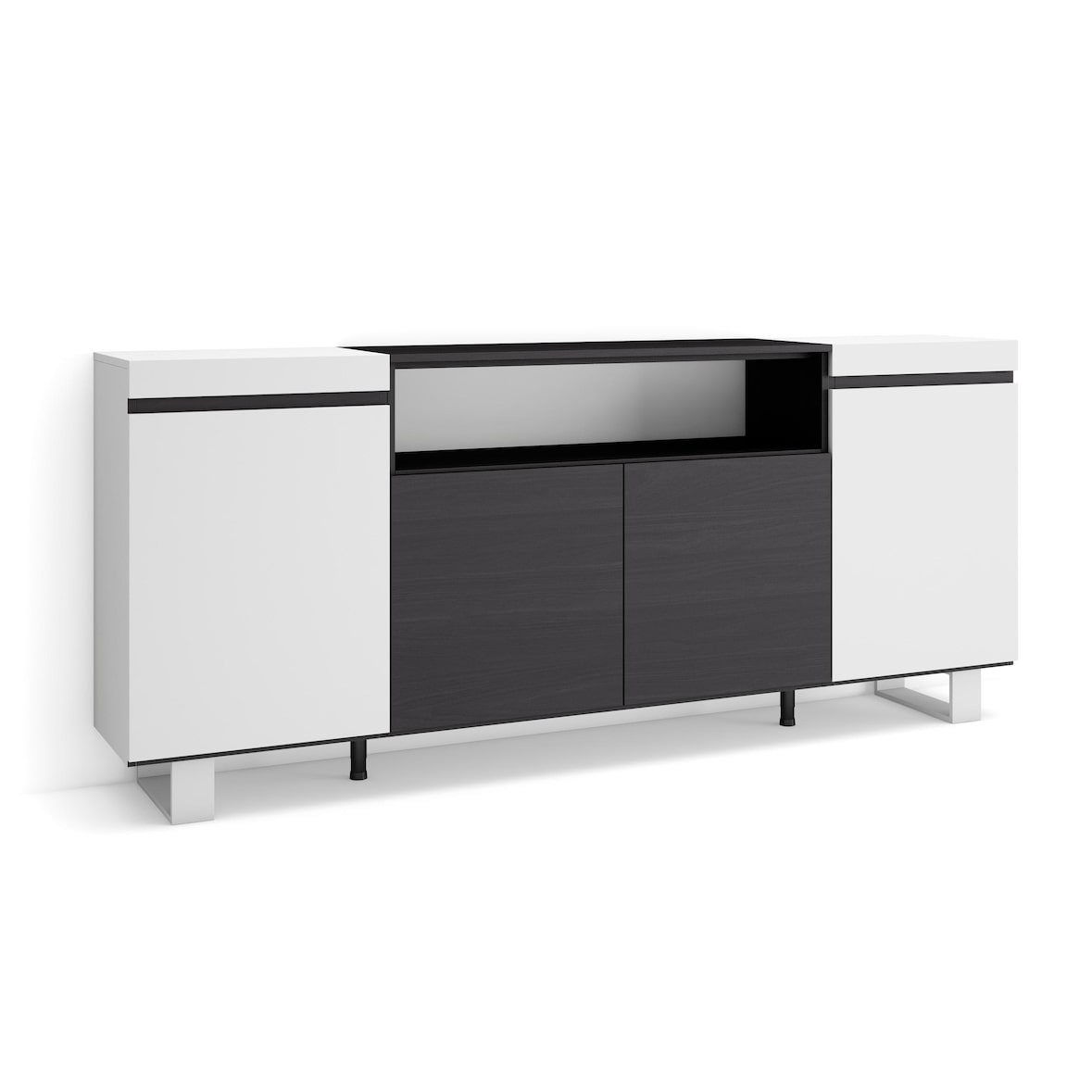 Sideboard, Schrank, Küche, Schrank, Flur, 200x35x87cm, 4 Türen, Industriedesign, Moderner Stil, Schwarz und weiß _ 59_10