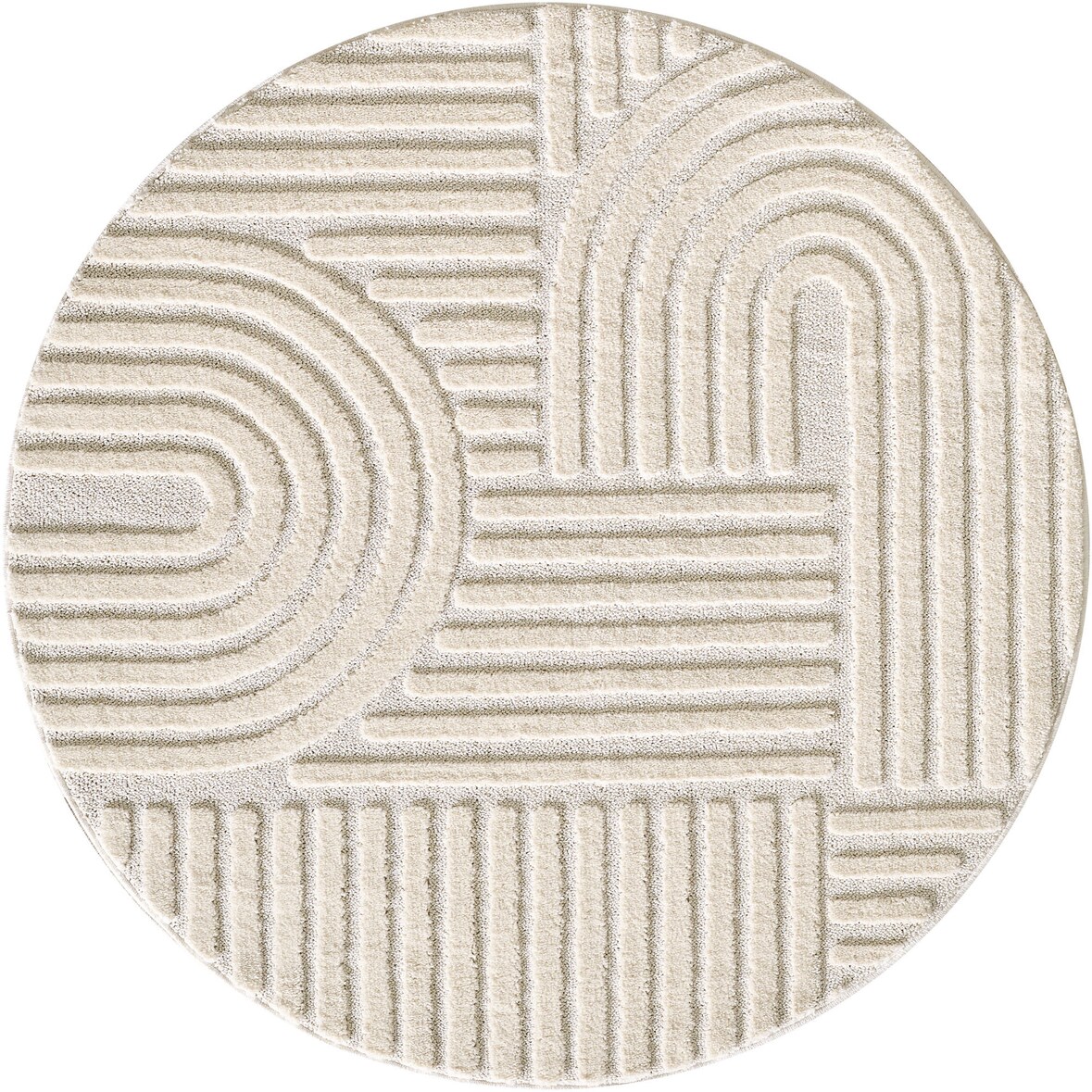 Teppich Wohnzimmer 3D Skandinavischer Boho Modern Waschbar Strapazierfähig Esszimmer OEKO-TEX Rund Creme 200x200 cm – RIGI von Kadima Design