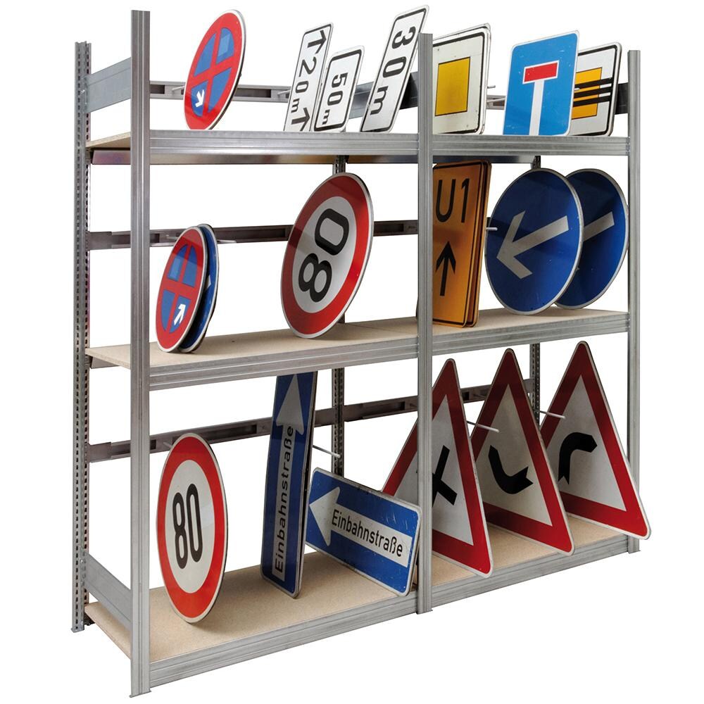 PROREGAL Schilderregal FALKE Stecksystem | Grundregal | HxBxT 200x100x60cm | 3 Ebenen | Fachlast 250kg | Verzinkt