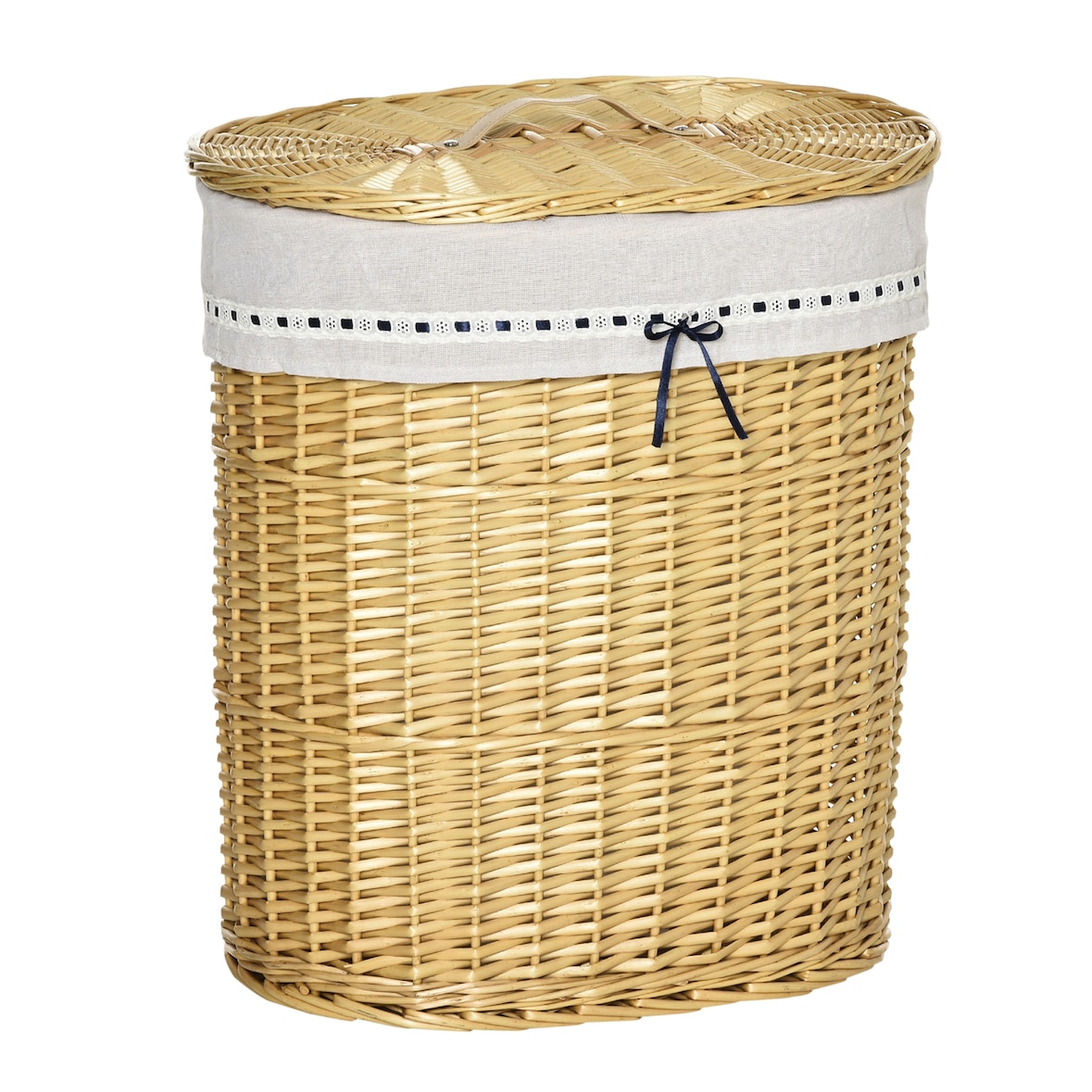 Wäschekorb mit Deckel 51x38x57 cm Natur, Rattan Weidenoptik mit herausnehmbarem Innenfutter, 100 L Wäschebox für Bad und Schlafzimmer