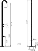 thumbnail of Ducha para piscina exterior en acero inoxidable 316 con mezclador frío-calor, desviador, chorro lavapiés y cartucho cerámico, inox satinado MPC