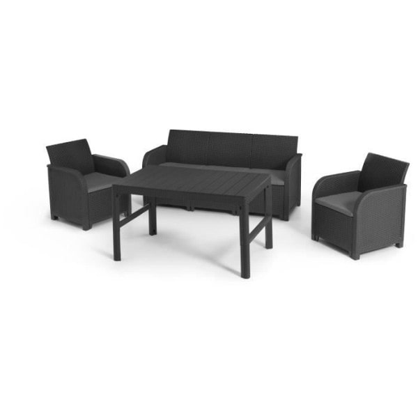 Salon de jardin - en résine aspect rotin tressé - Allibert by KETER - 5 personnes - SanRemo - Gris graphite ALLIBERT by KETER