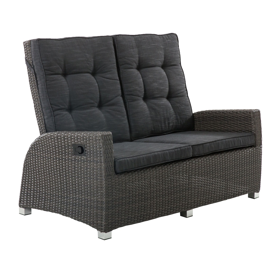 Tarrington House Divano a 2 posti Madrid, alluminio / PE rattan / olefina, 85 x 145 x 106 cm, con schienale regolabile, grigio