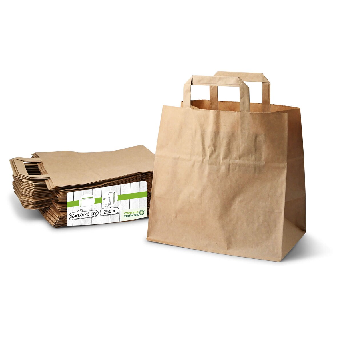 greenbox - Tragetaschen aus Recyclingpapier L, 26 x 17 x 25 cm, braun, breiter Boden  , 250 St.