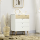 thumbnail of HOMCOM cómoda con 5 cajones y patas elevadas cajonera de armario para dormitorio salón estudio estilo moderno antivuelco 60x40x77,5cm natural y blanco