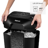 thumbnail of Destructora trituradora de papel Fellowes LX50, uso personal, destruye hasta 9 hojas en partículas de 4x37mm, Din P-4, papelera 17 litros/217 hojas