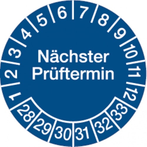Dreifke® Prüfplakette Nächster Prüftermin ab 28 blau/weiß - 30 mm Folie selbstklebend, 10 St