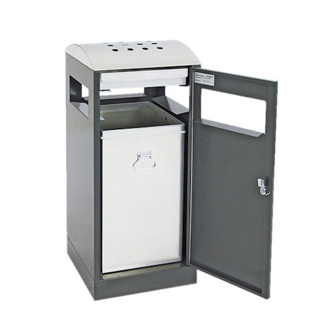 PROREGAL Abfallbehälter für Außenbereiche, verzinktem Innenbehälter & Ascher, 40L, HxBxT 81,5x35x35cm, Brandschutzklasse A1, Anthrazitgrau, Edelstahl