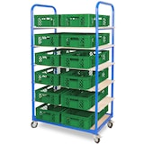 thumbnail of Etagenwagen mit 6 Ebenen, BxTxH 1050x500x1690 mm, 4 Lenkrollen, 2 Rollen mit Feststellbremse mit 12 Euroboxen BxTxH 600x400x150 mm