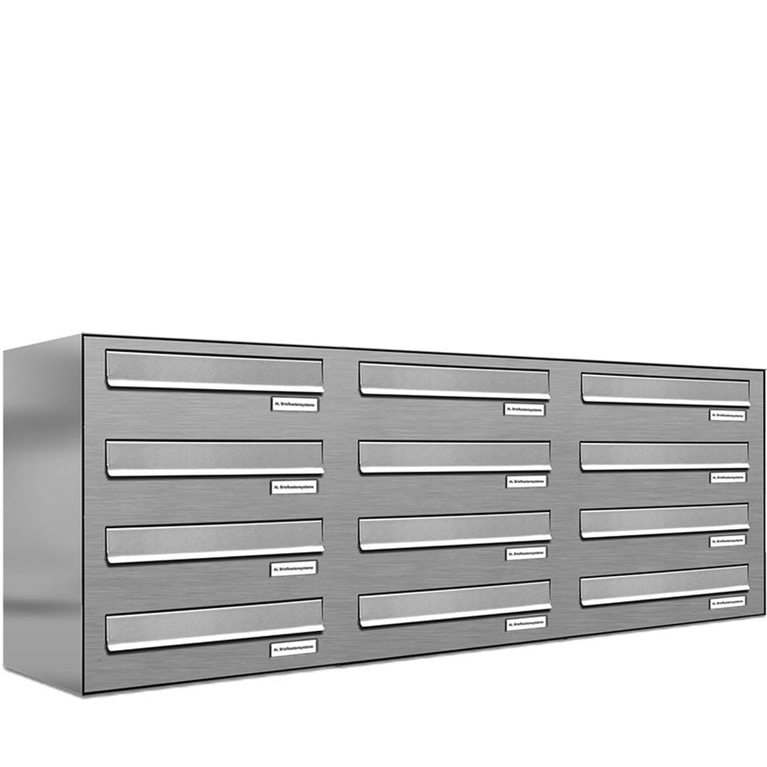 AL Briefkastensysteme 12 Fächer Premium Edelstahl Durchwurf Briefkasten Anlage für Post Post A4, modern, robust, wetterfest, Artikelnummer: 132V12DZ3