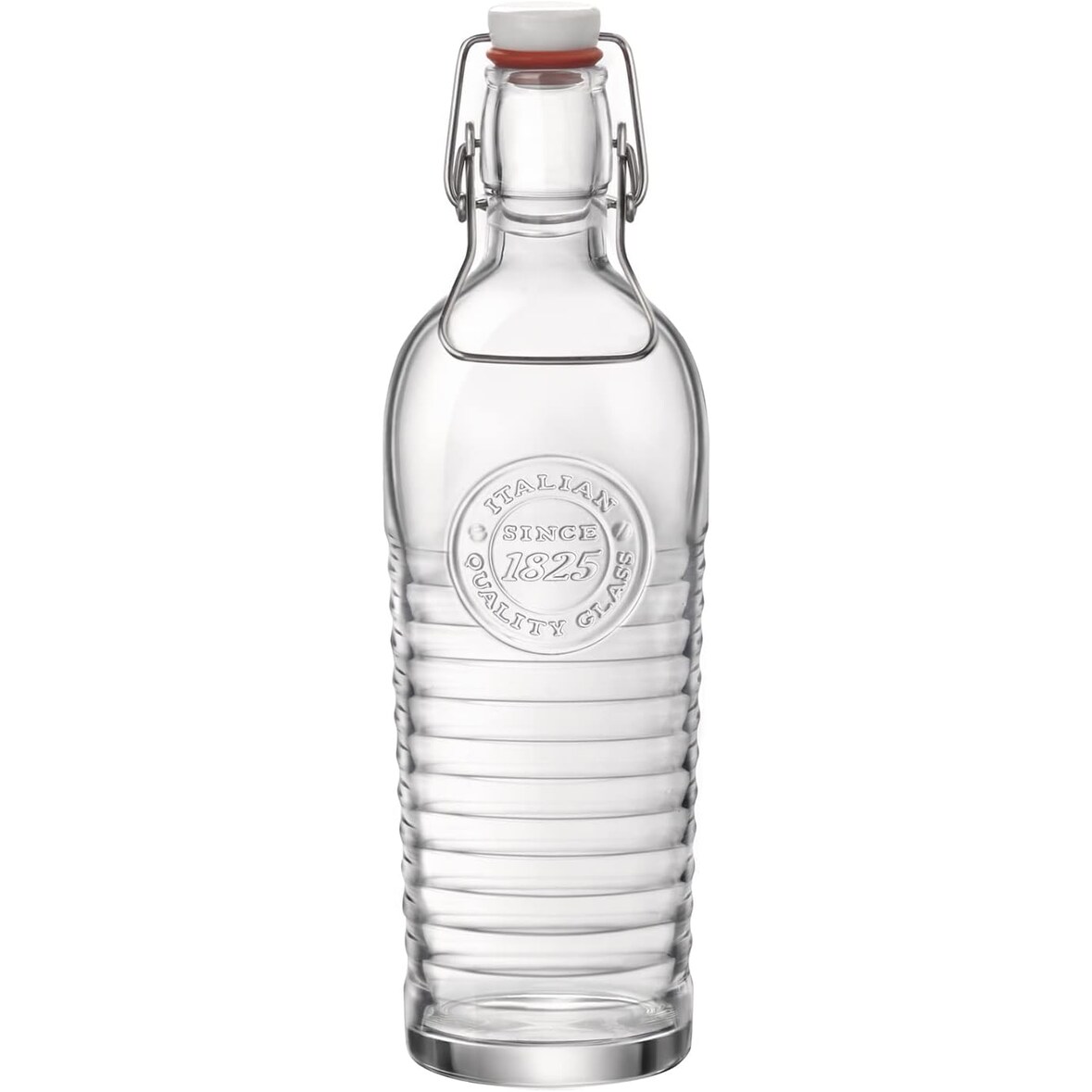 Bormioli Rocco Officina 1825 Transparente Glasflasche mit weißem mechanischem Verschluss, 1,2 ltr.