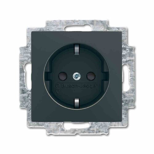 Busch-balance SI Steckdose, 1f, schwarz, glänzend, Unterputz, mit erhöhtem Berührungsschutz, horizontal/vertikal, IP20, Zentralplatte