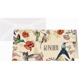 thumbnail of Gutscheinkarte DL 240g Graskarton Hummingbirds and flowers 10+10 Stück