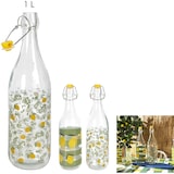 thumbnail of Glazen Beugelfles 1 Liter – Waterfles met Zomers Citroenpatroon – Transparant
