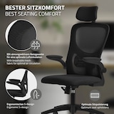 thumbnail of ML-Design Bürostuhl ergonomisch Schwarz, Mesh, Kopfstütze, Armlehnen, Lendenstütze, Wippfunktion, Drehstuhl mit Rollen, Computerstuhl Chefsessel