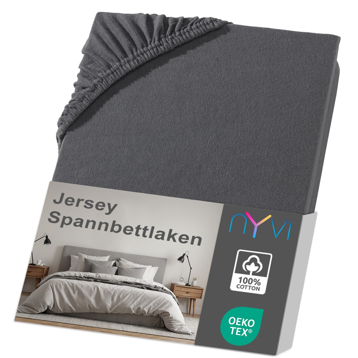 Jersey Spannbettlaken DreamScience für Matratzen bis 22 cm Höhe - Weich & Anschmiegsam, Rundumgummizug, Bügelfrei 90x200 - 100x200 cm anthrazit