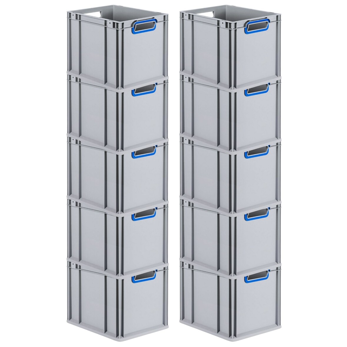 PROREGAL 10x Eurobox NextGen Color | HxBxT 22x30x40cm | 30 Liter | Griffe blau offen | Glatter Boden | Eurobehälter
