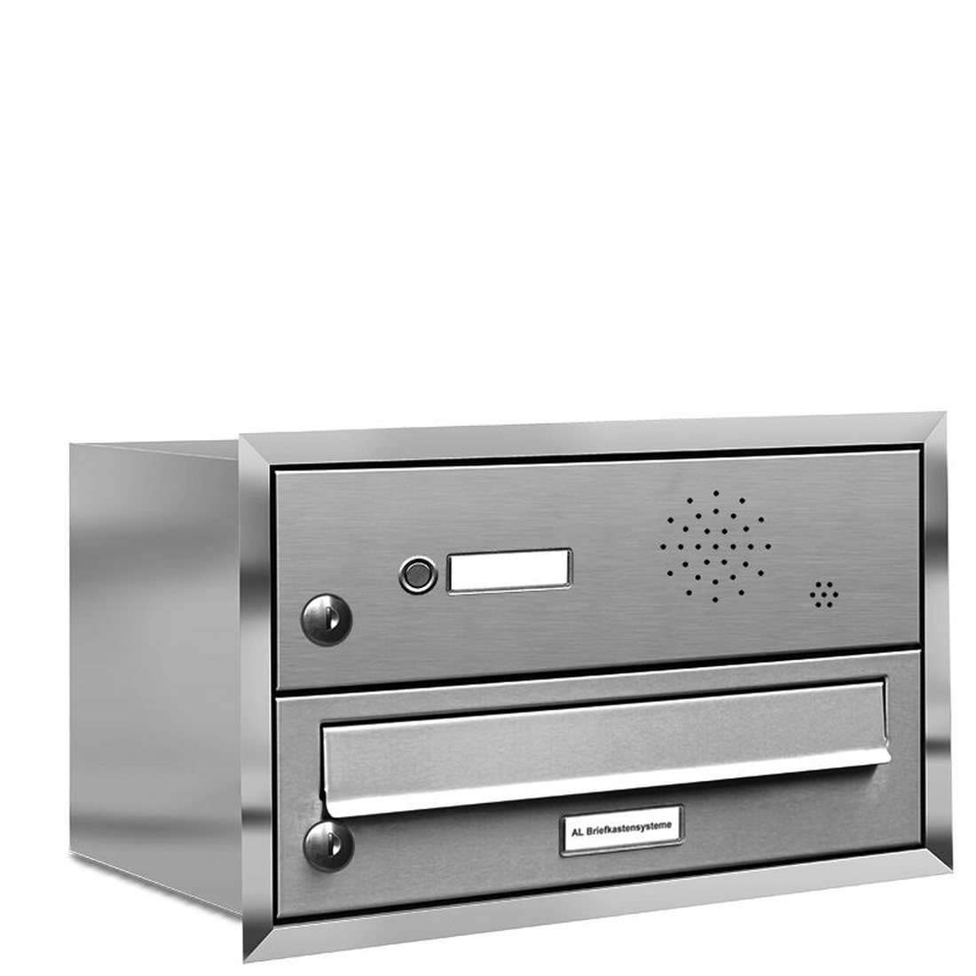 AL Briefkastensysteme 1 Fach Premium Edelstahl Unterputz Briefkasten Anlage mit Klingel, Post A4, modern, robust, wetterfest, Artikelnummer: 132T1U1KS