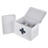 thumbnail of Relaxdays Medizinbox, 4 Fächer, entnehmbarer Einsatz, Hausapotheke Box, Metall, Griffe, HxBxT: 21 x 28 x 20,5 cm, weiß