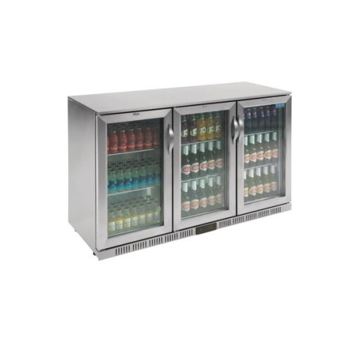 Expositor de bebidas de balcão, 3 portas basculantes, aço inoxidável/alumínio/vidro, 90x135x52cm, 280W, refrigeração por ar, 330L, Polar GL009