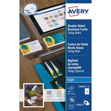 AVERY Pochette de 80 cartes de visite (85x54 mm) 260g coins droits Jet d'encre finition mate