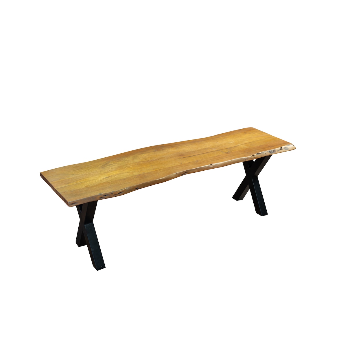 Sitzbank Baumkante 160 cm nussbaum massiv Akazie X-Gestell schwarz